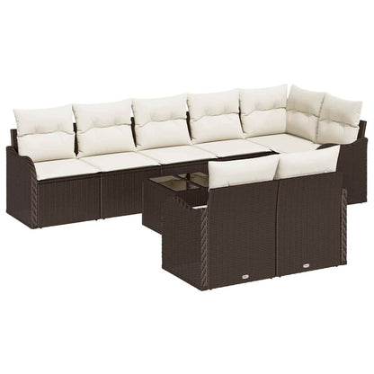 Set Divano da Giardino 9 pcs Marrone e bianco Poly Rattan