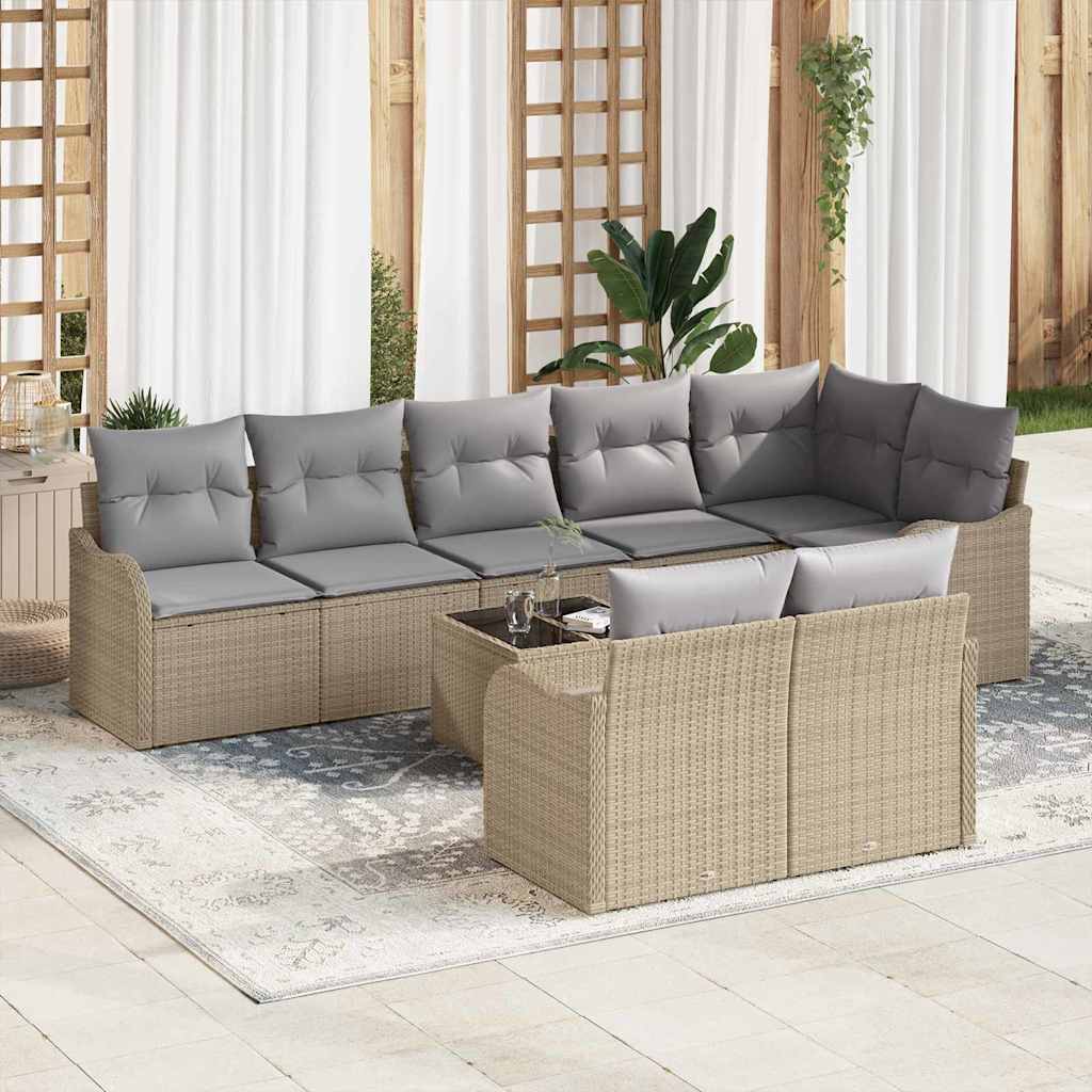 Set Divano da Giardino 9 pcs beige e grigio chiaro Poly Rattan