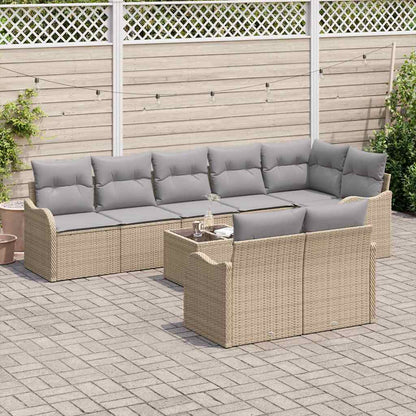 Set Divano da Giardino 9 pcs beige e grigio chiaro Poly Rattan