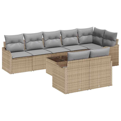Set Divano da Giardino 9 pcs beige e grigio chiaro Poly Rattan