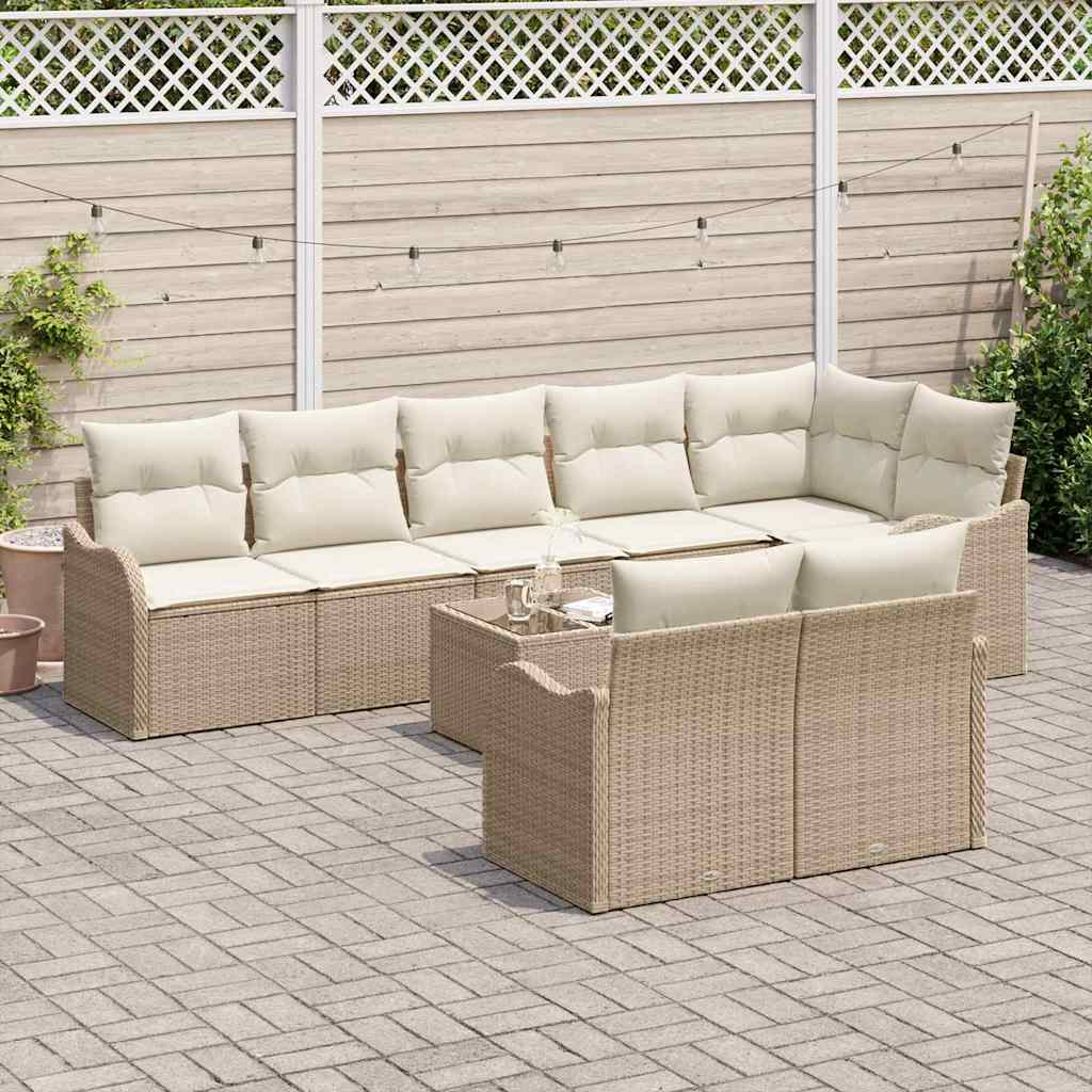 Set Divano da Giardino 9 pcs Beige e Bianco polyrattan