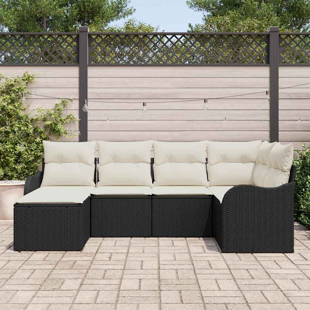 Set Divano da Giardino 6 pcs Nero e bianco Poly Rattan