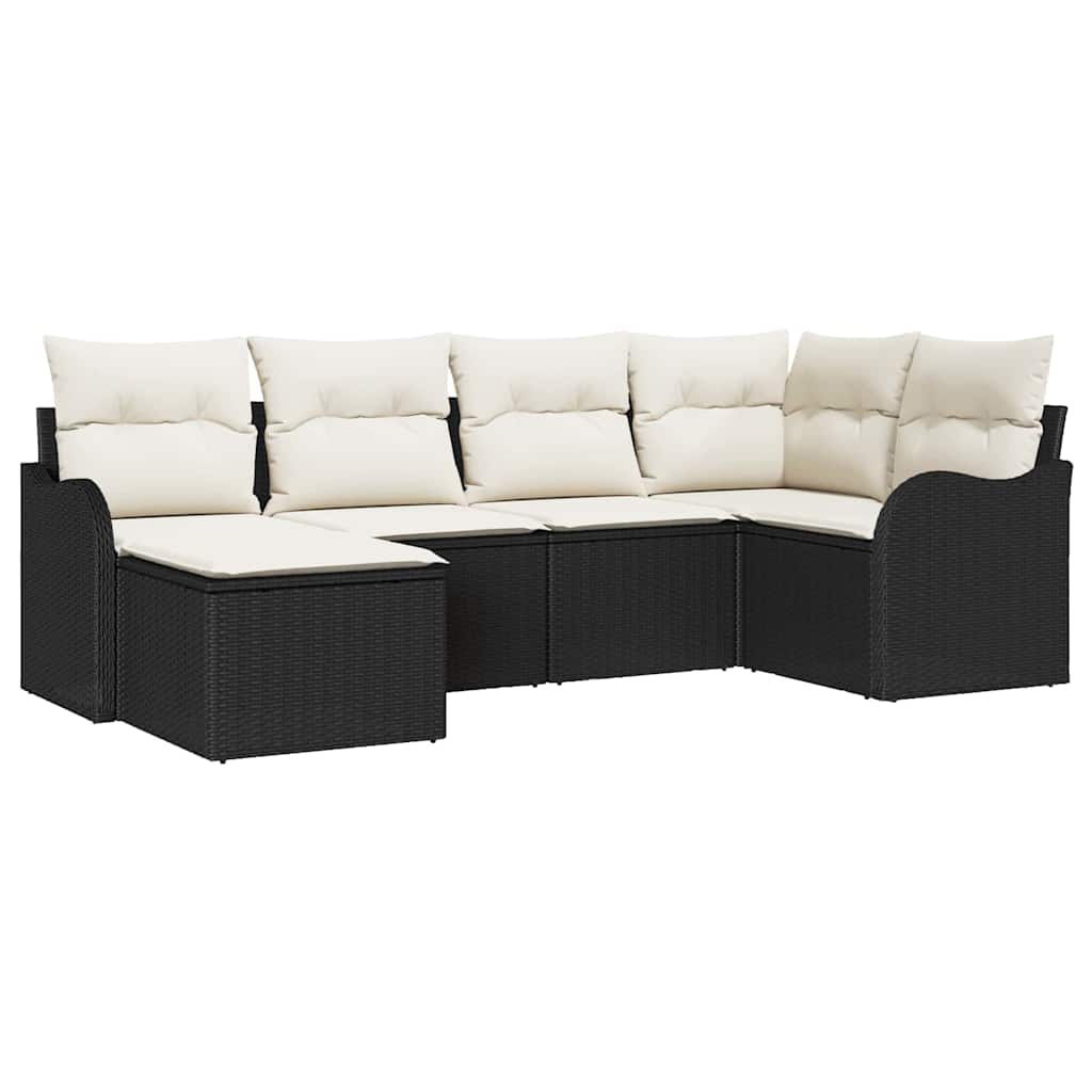 Set Divano da Giardino 6 pcs Nero e bianco Poly Rattan