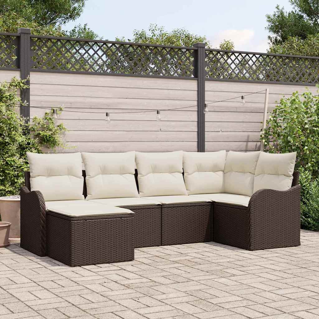 Set Divano da Giardino 6 pcs Marrone e bianco Poly Rattan