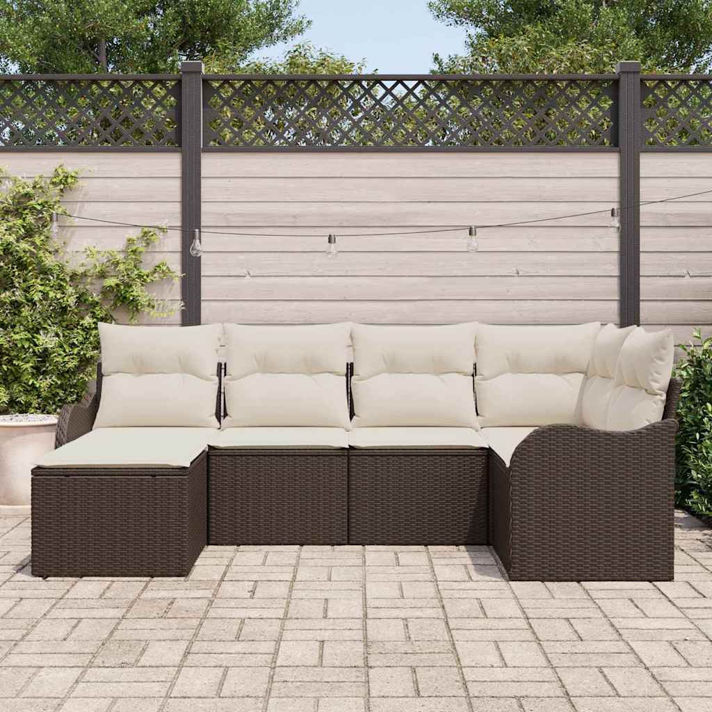 Set Divano da Giardino 6 pcs Marrone e bianco Poly Rattan