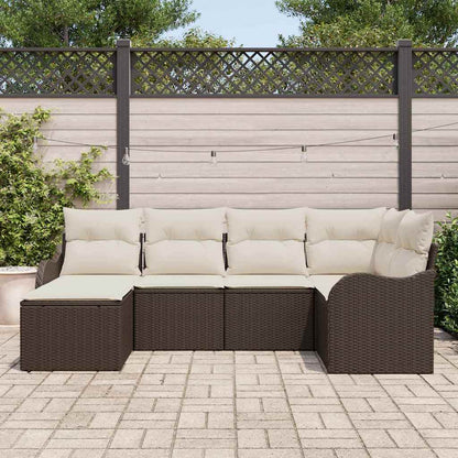 Set Divano da Giardino 6 pcs Marrone e bianco Poly Rattan