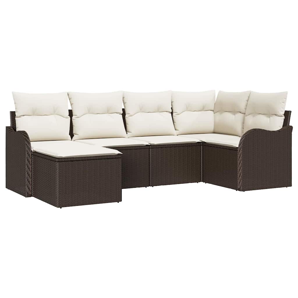 Set Divano da Giardino 6 pcs Marrone e bianco Poly Rattan