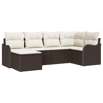 Set Divano da Giardino 6 pcs Marrone e bianco Poly Rattan