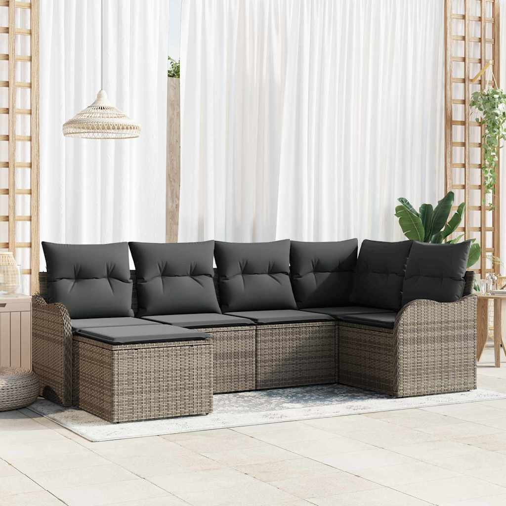 Set Divano da Giardino con cuscino 6 pcs Grigio Poly Rattan