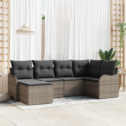 Set Divano da Giardino con cuscino 6 pcs Grigio Poly Rattan
