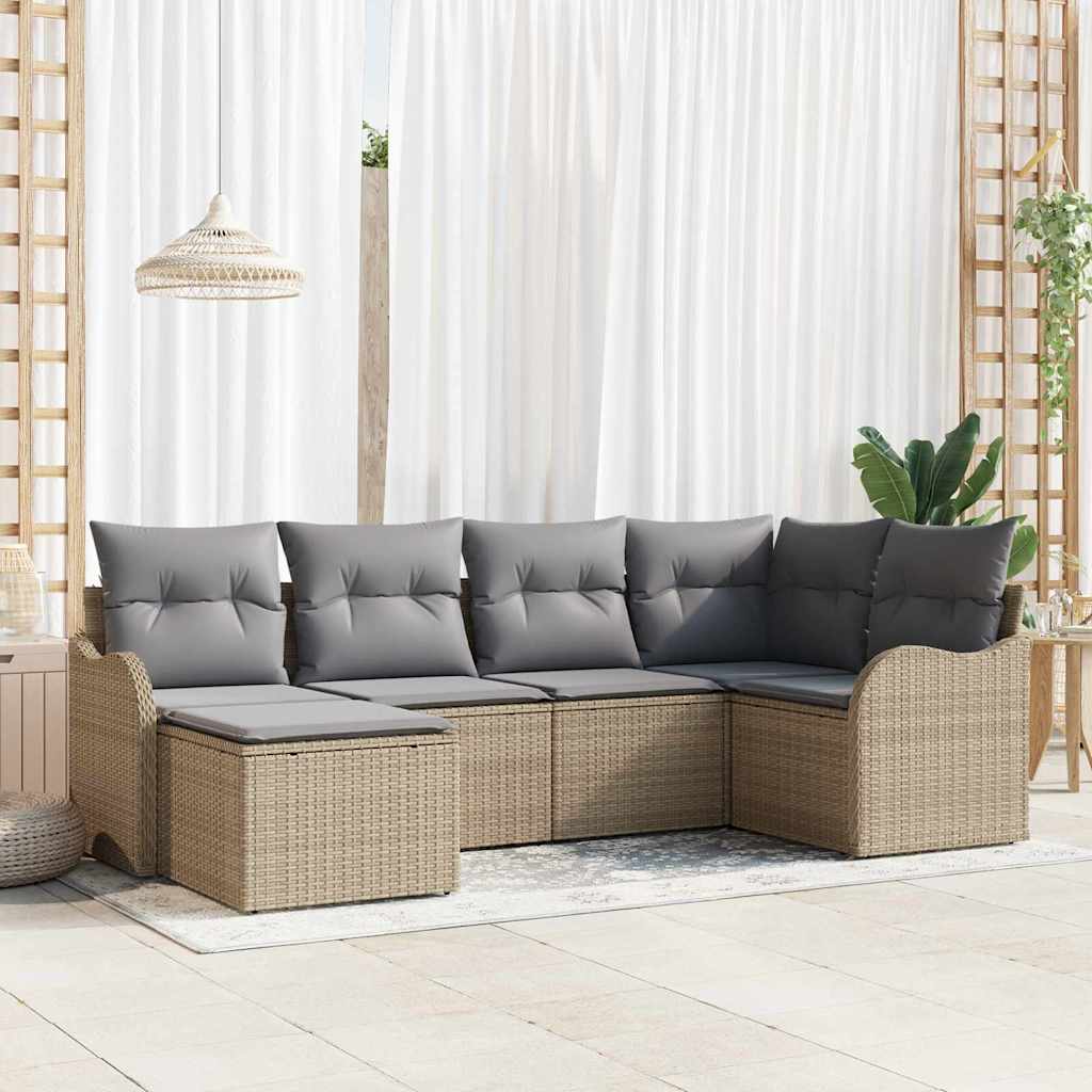 Set Divano da Giardino 6 pcs beige e grigio chiaro Poly Rattan
