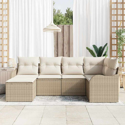 Set Divano da Giardino 6 pcs Beige e bianco Poly Rattan