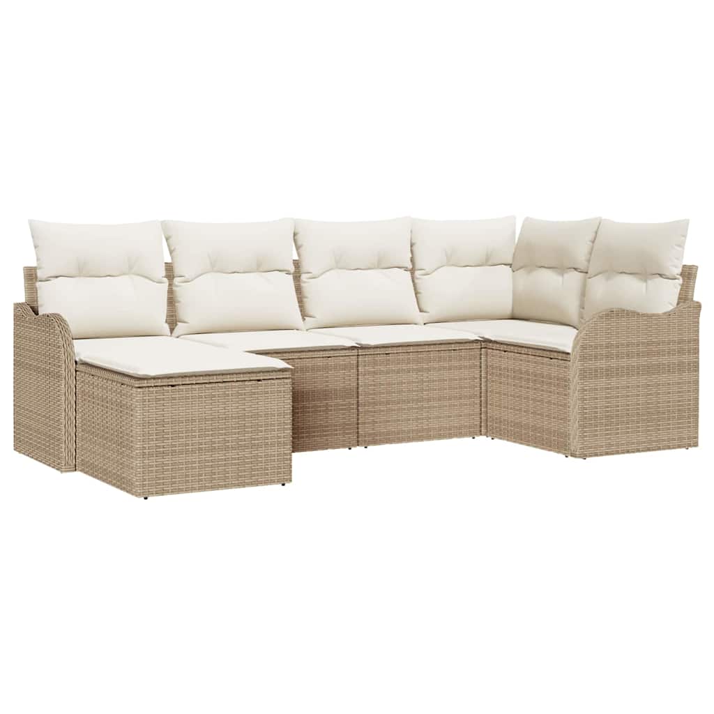 Set Divano da Giardino 6 pcs Beige e bianco Poly Rattan