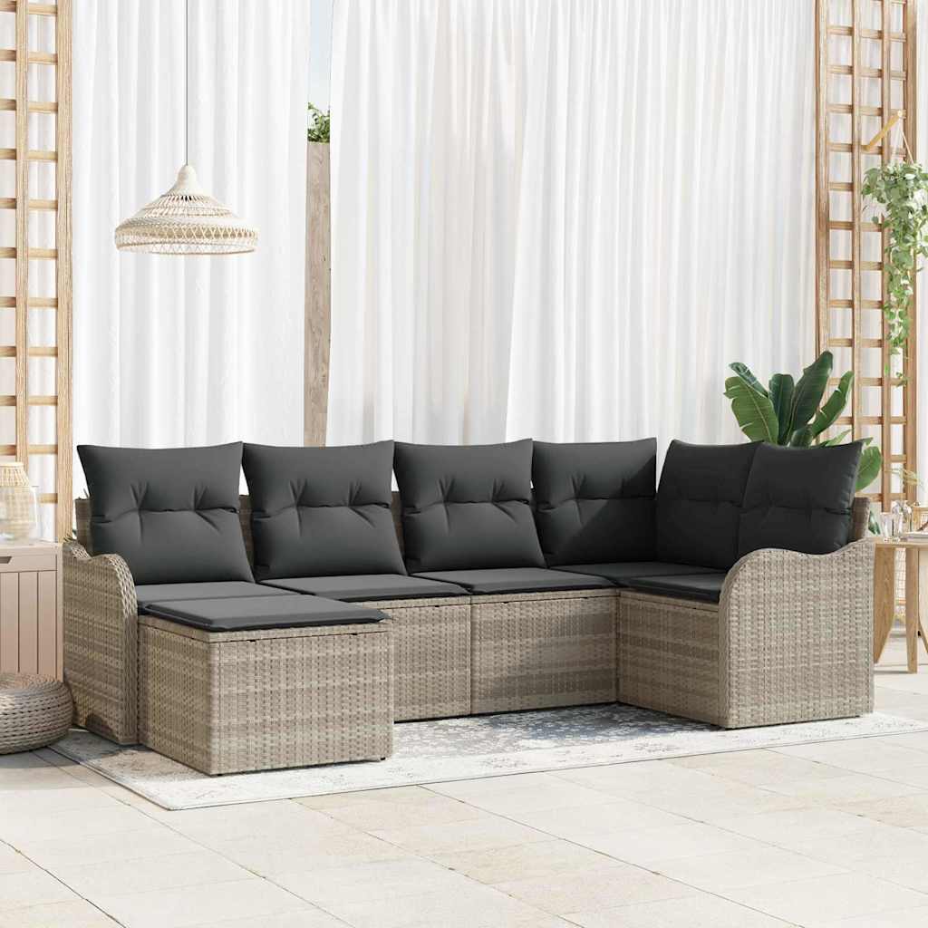 Set Divano da Giardino 6 pcs Grigio chiaro Poly Rattan
