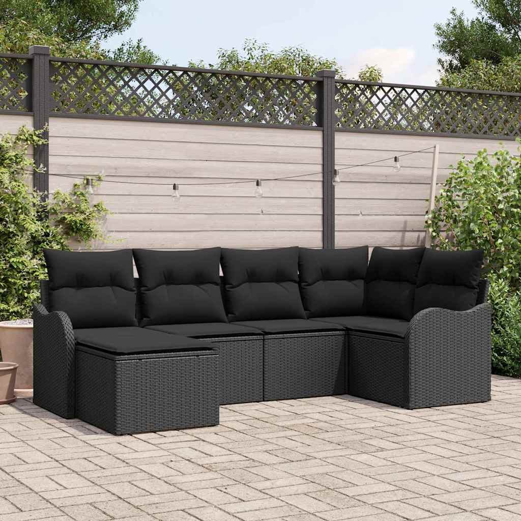 Set Divano da Giardino con cuscino 6 pcs Nero Poly Rattan