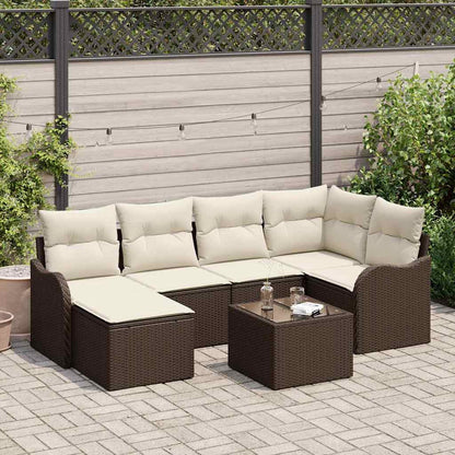 Set Divano da Giardino 7 pcs Marrone e bianco Poly Rattan