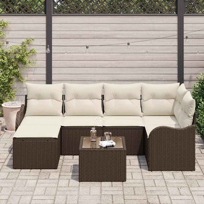 Set Divano da Giardino 7 pcs Marrone e bianco Poly Rattan