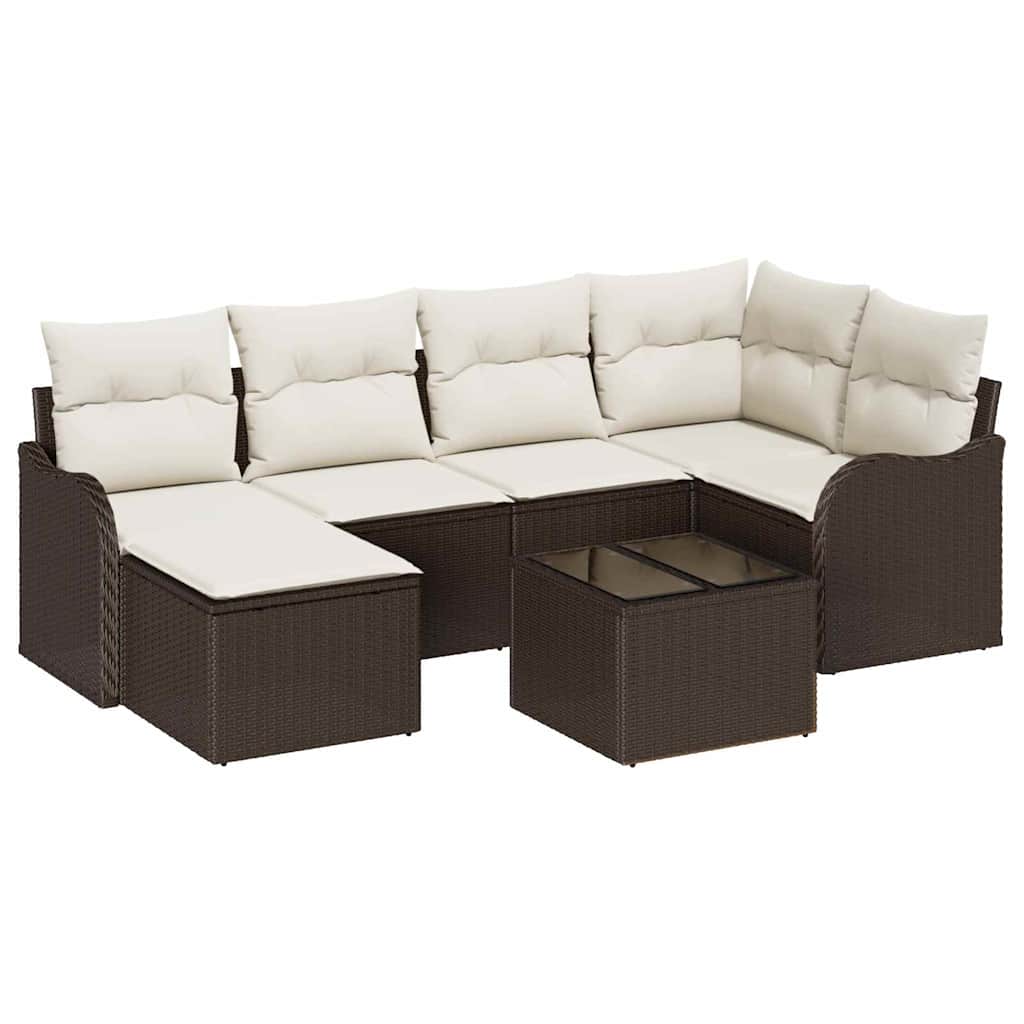 Set Divano da Giardino 7 pcs Marrone e bianco Poly Rattan