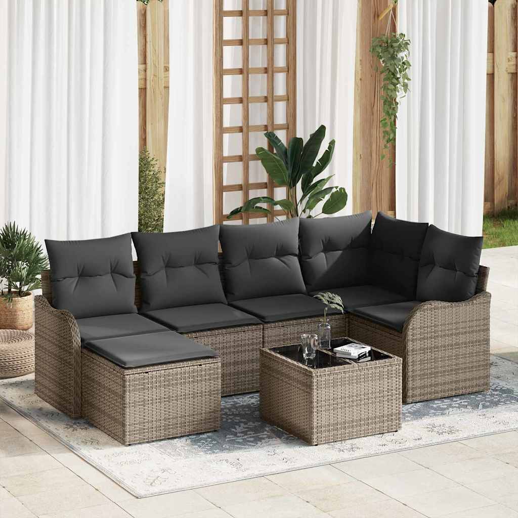 Set Divano da Giardino con cuscino 7 pcs Grigio Poly Rattan