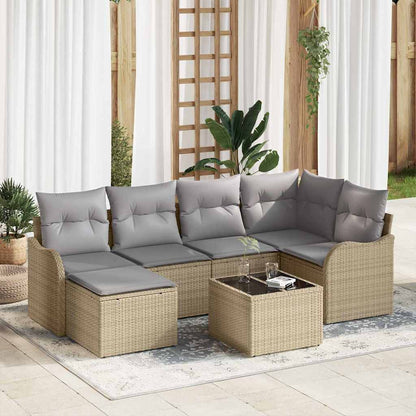 Set Divano da Giardino 7 pcs beige e grigio chiaro Poly Rattan