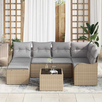 Set Divano da Giardino 7 pcs beige e grigio chiaro Poly Rattan
