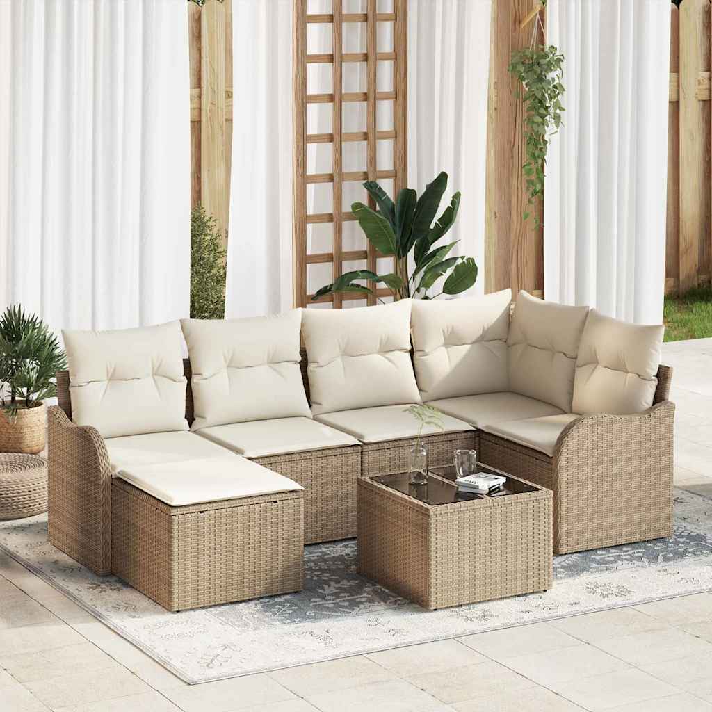 Set Divano da Giardino 7 pcs Beige e bianco Poly Rattan