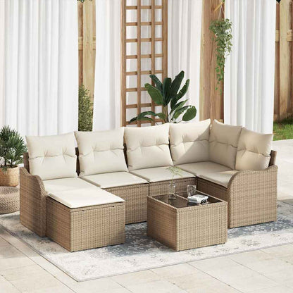 Set Divano da Giardino 7 pcs Beige e bianco Poly Rattan