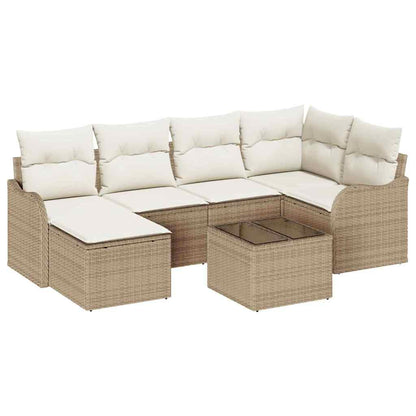 Set Divano da Giardino 7 pcs Beige e bianco Poly Rattan