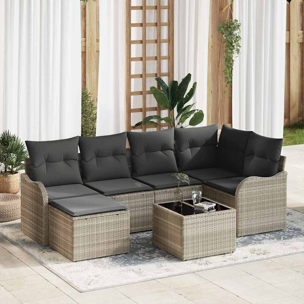 Set Divano da Giardino 7 pcs Grigio chiaro Poly Rattan
