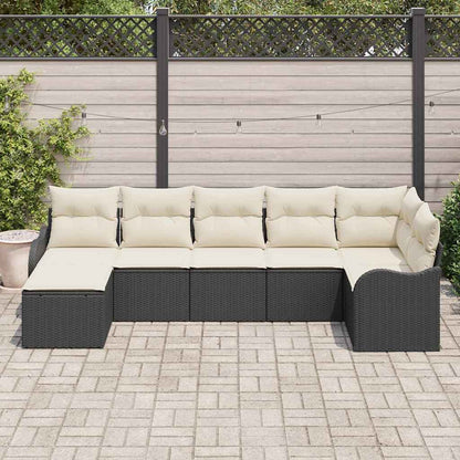 Set Divano da Giardino 7 pcs Nero e bianco Poly Rattan
