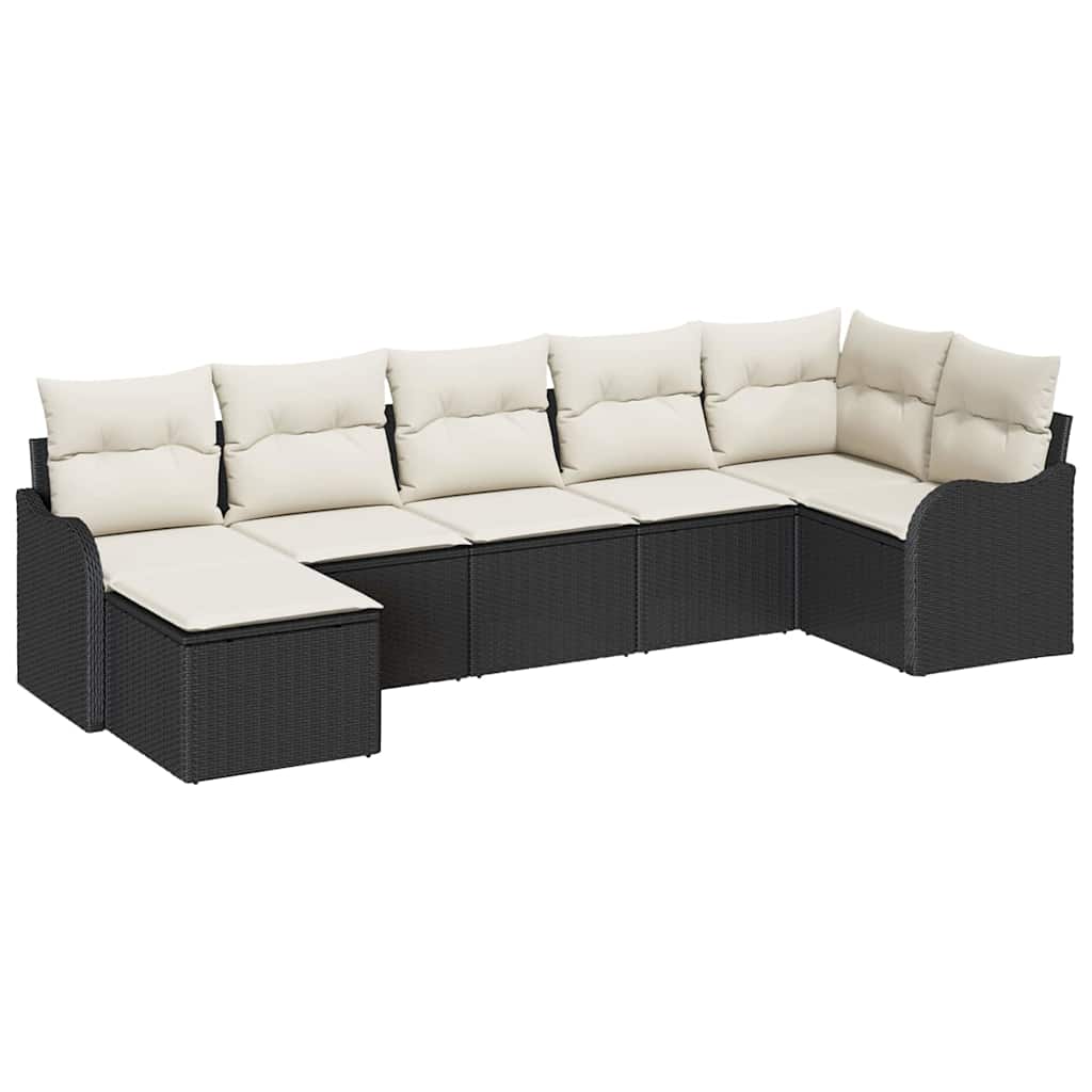 Set Divano da Giardino 7 pcs Nero e bianco Poly Rattan