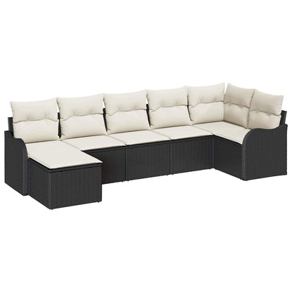 Set Divano da Giardino 7 pcs Nero e bianco Poly Rattan