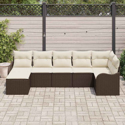 Set Divano da Giardino 7 pcs Marrone e bianco Poly Rattan