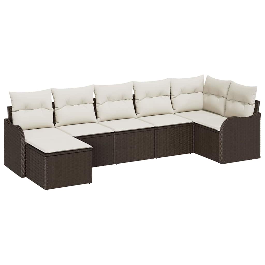 Set Divano da Giardino 7 pcs Marrone e bianco Poly Rattan