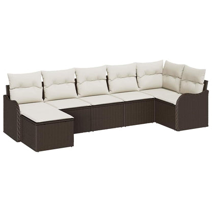 Set Divano da Giardino 7 pcs Marrone e bianco Poly Rattan