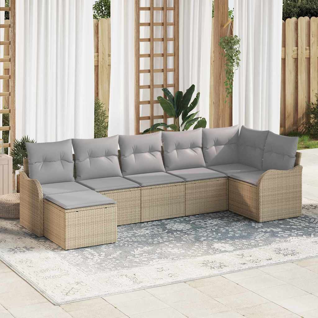 Set Divano da Giardino 7 pcs beige e grigio chiaro Poly Rattan