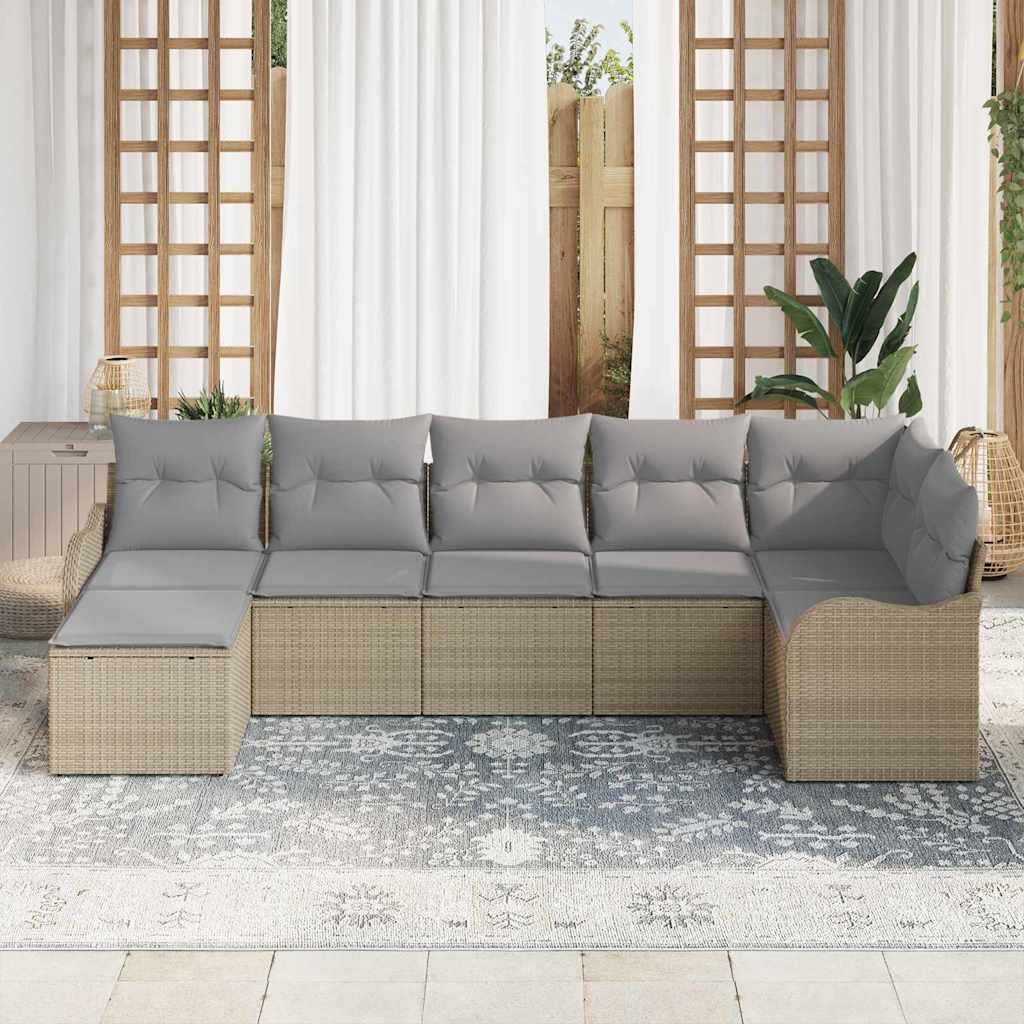 Set Divano da Giardino 7 pcs beige e grigio chiaro Poly Rattan