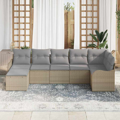 Set Divano da Giardino 7 pcs beige e grigio chiaro Poly Rattan