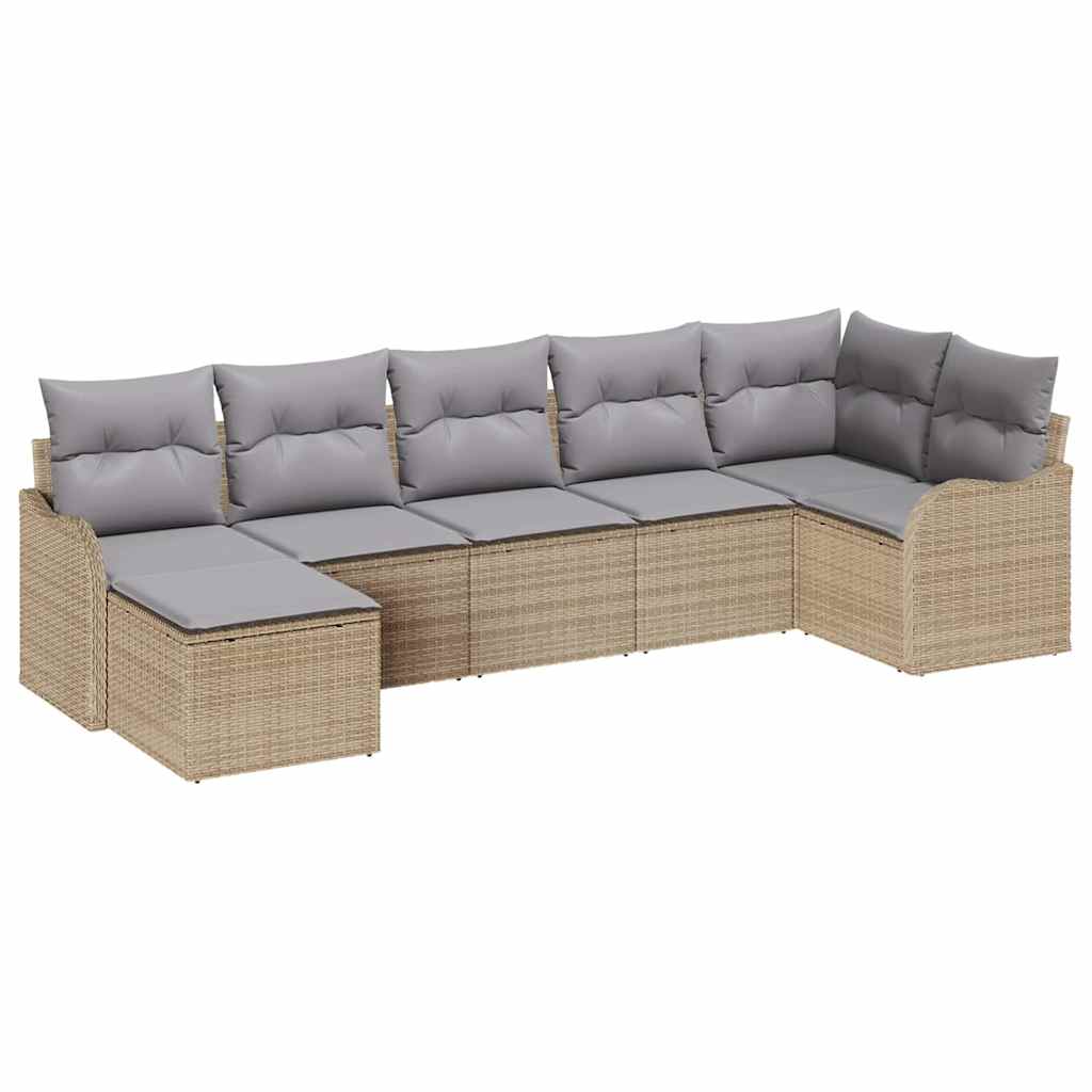 Set Divano da Giardino 7 pcs beige e grigio chiaro Poly Rattan