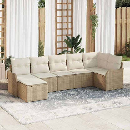 Set Divano da Giardino 7 pcs Beige e bianco Poly Rattan