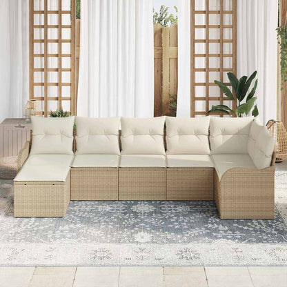 Set Divano da Giardino 7 pcs Beige e bianco Poly Rattan