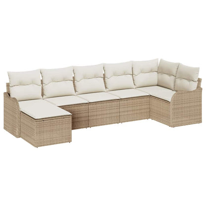 Set Divano da Giardino 7 pcs Beige e bianco Poly Rattan
