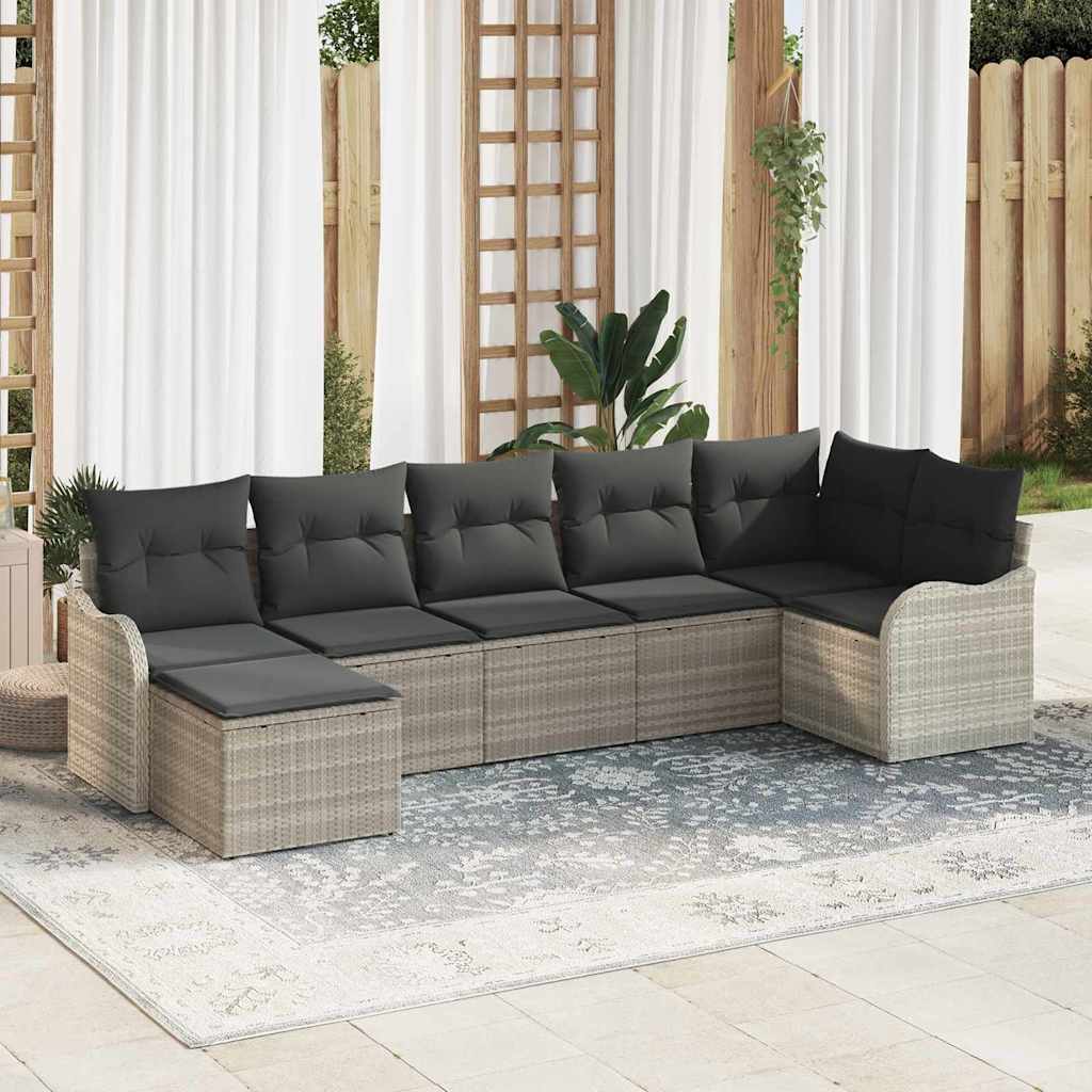 Set Divano da Giardino 7 pcs Grigio chiaro Poly Rattan