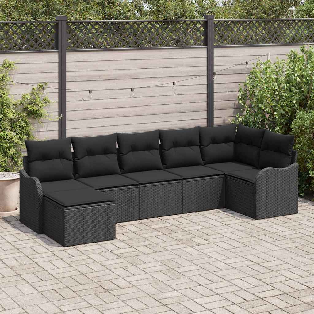 Set Divano da Giardino con cuscino 7 pcs Nero Poly Rattan