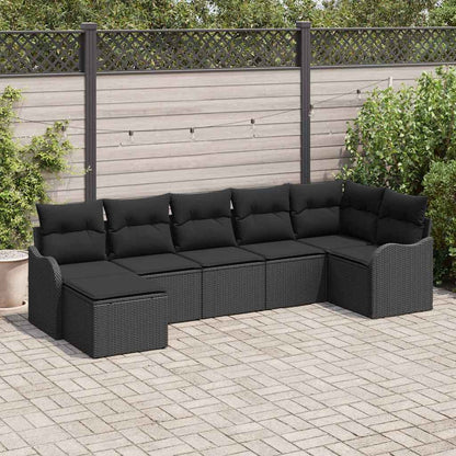 Set Divano da Giardino con cuscino 7 pcs Nero Poly Rattan