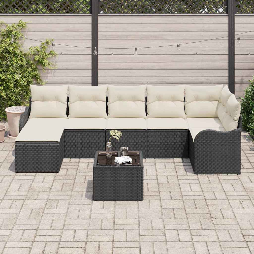 Set Divano da Giardino 8 pcs Nero e bianco Poly Rattan