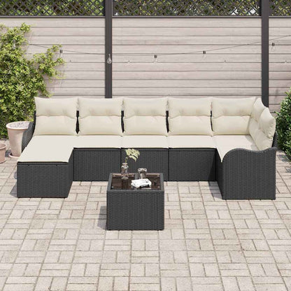 Set Divano da Giardino 8 pcs Nero e bianco Poly Rattan