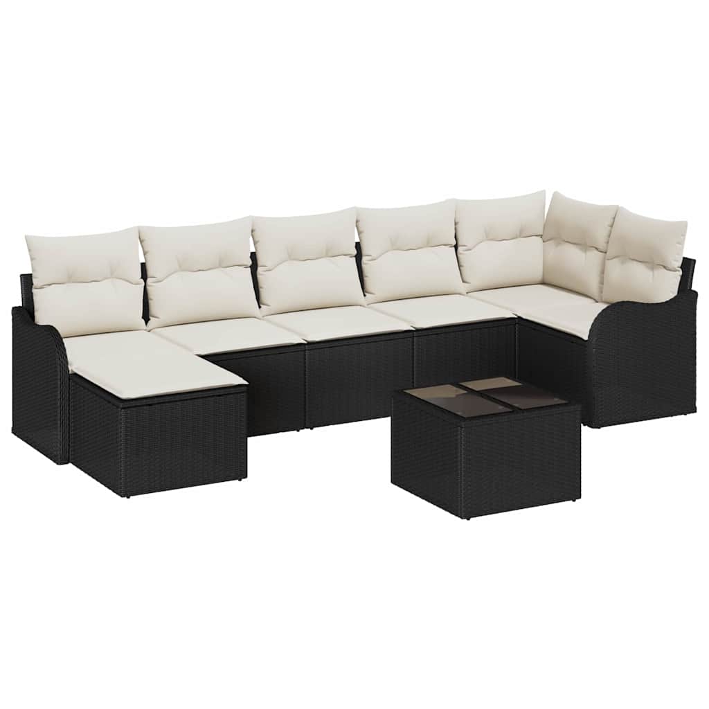 Set Divano da Giardino 8 pcs Nero e bianco Poly Rattan