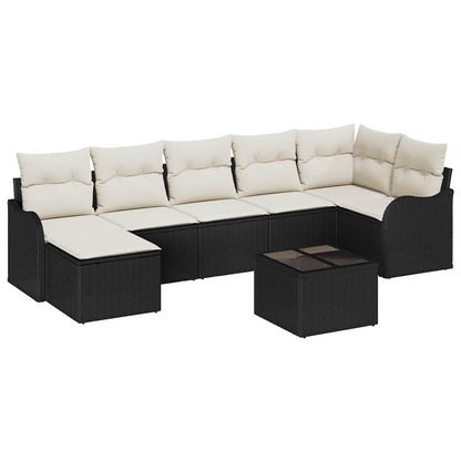 Set Divano da Giardino 8 pcs Nero e bianco Poly Rattan