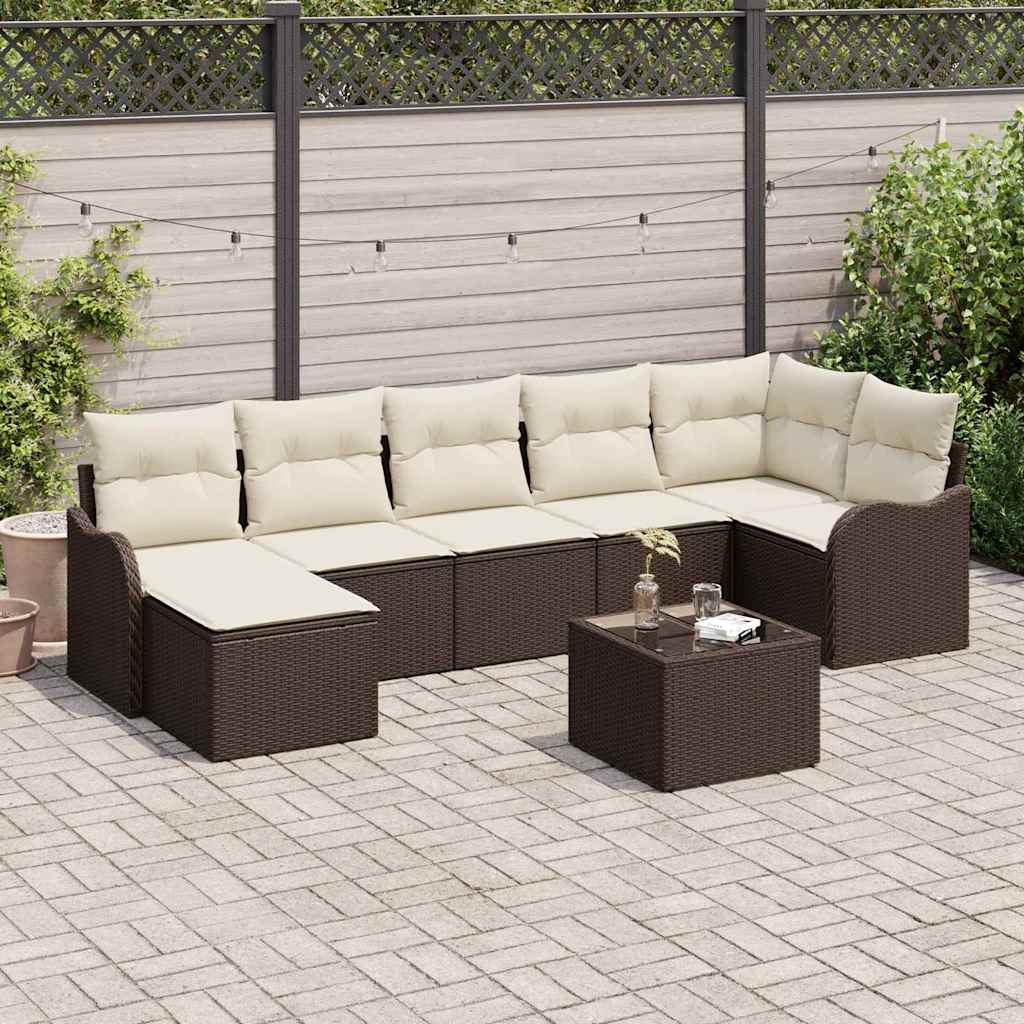 Set Divano da Giardino 8 pcs Marrone e bianco Poly Rattan